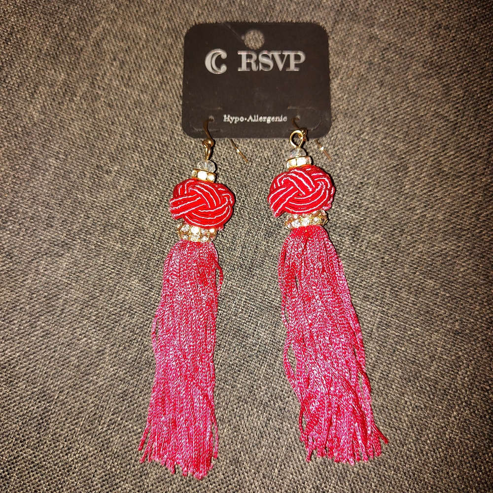 RSVP Red Tassel Earrings Bohemian Knot